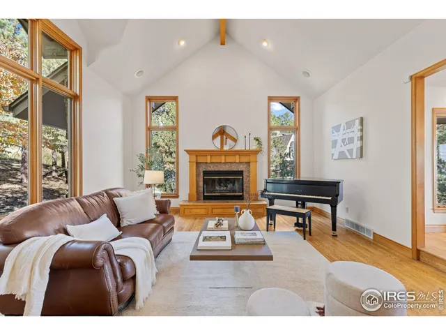 a living room with furniture a fireplace with wooden floor