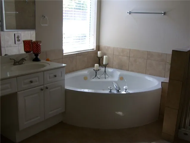 a bathroom with a bathtub
