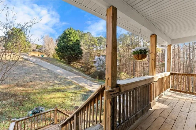 a view of a balcony with chair