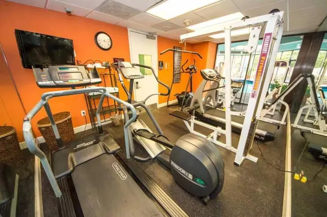 a view of a room with gym equipment