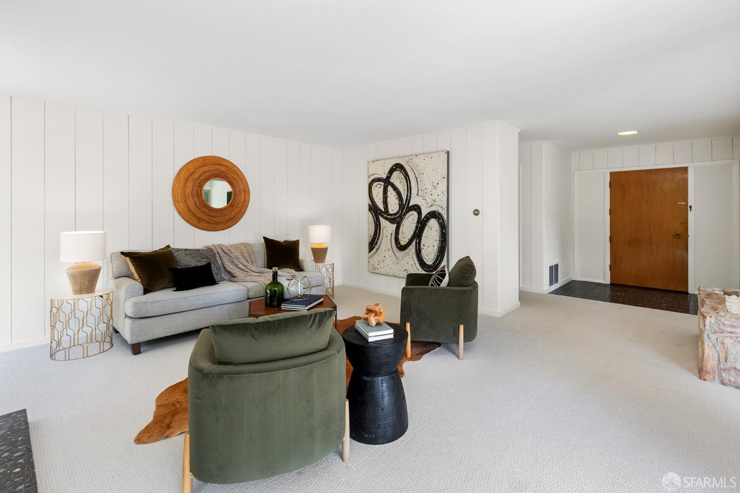 406 Middle Road Belmont, CA 94002 - Photo 8 of 67 a living room with furniture and a wall painting