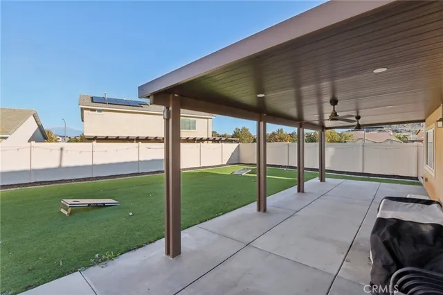 a view of a porch with seating space