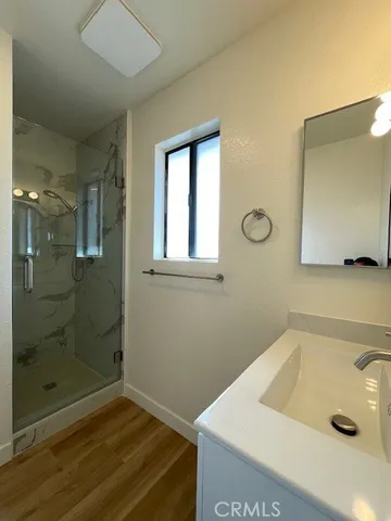 a bathroom with a sink and a shower