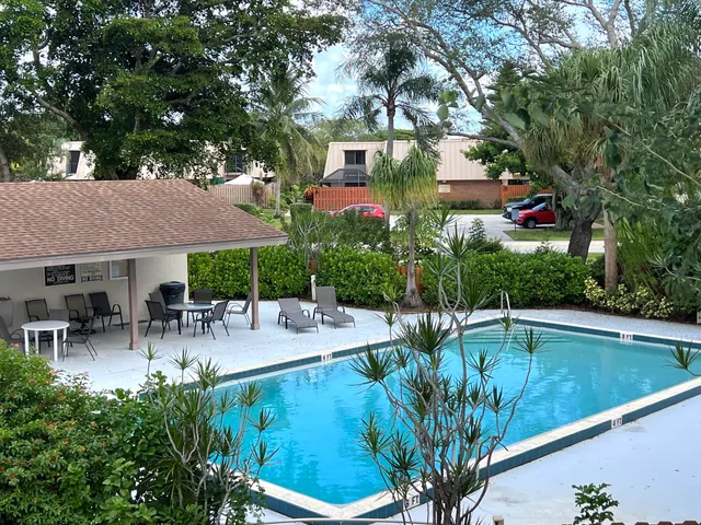 an outdoor view with patio