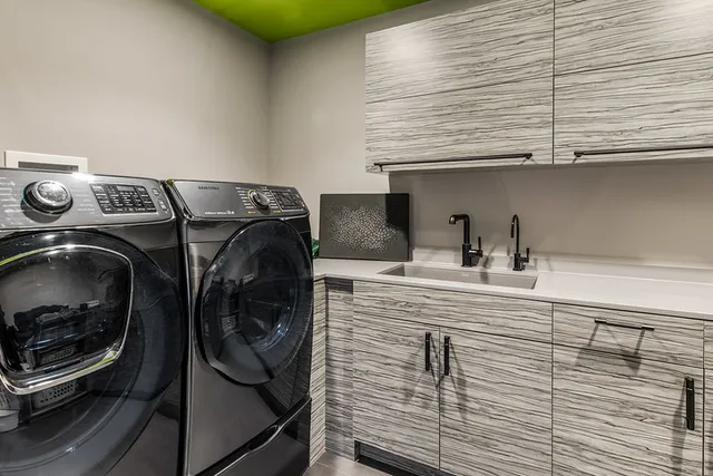 an aerial view of a house with a garden