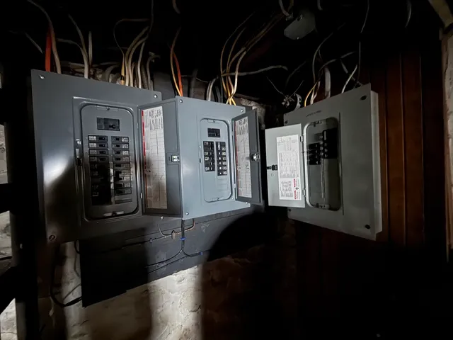 a backyard of a house with large trees