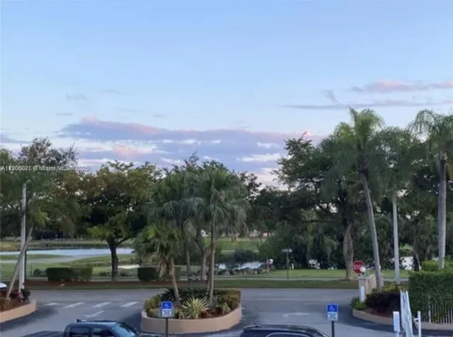 a view of a garden with a slide