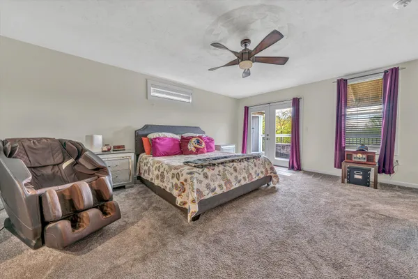a bathroom with a shower curtain