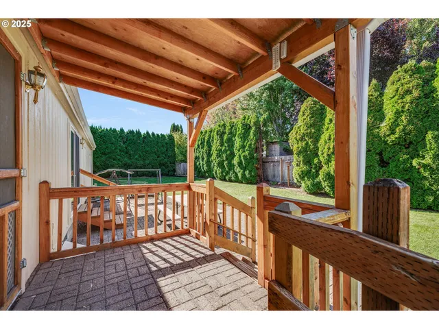 a view of a wooden deck
