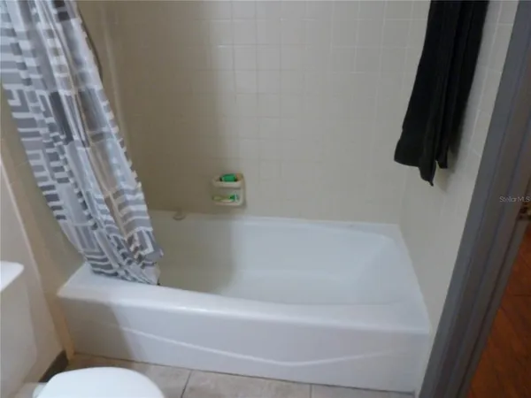 a bathroom with a bathtub