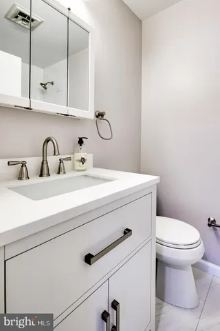 a bathroom with a sink a toilet and vanity
