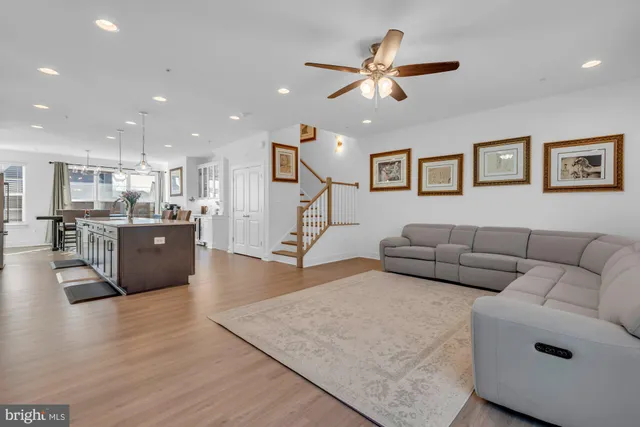 a workspace with furniture and a fireplace