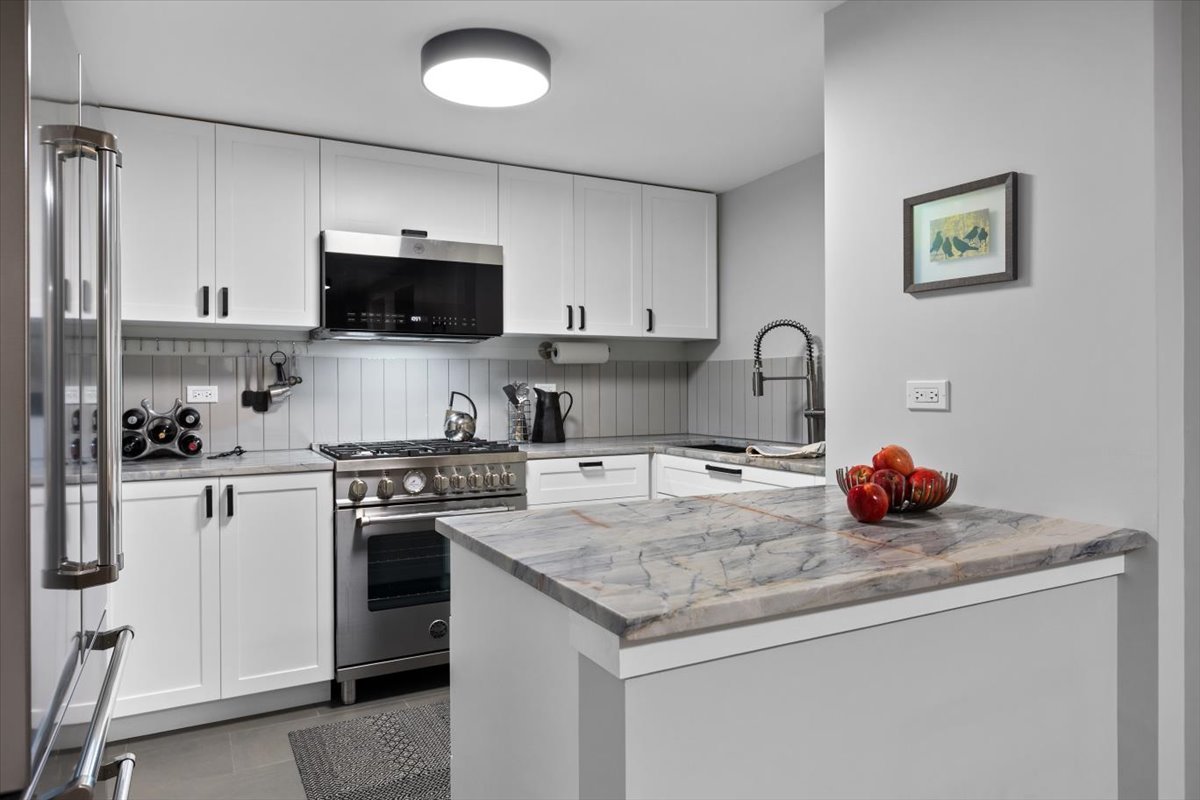 159 West Burton Place, Unit G Chicago, IL 60610 - Photo 15 of 37 a kitchen with granite countertop a stove and a sink