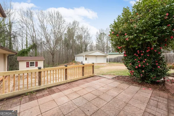 a backyard of a house with oven