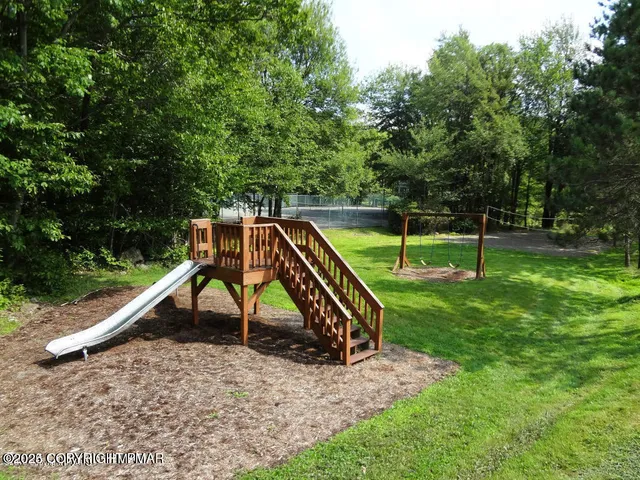a view of a park with slide