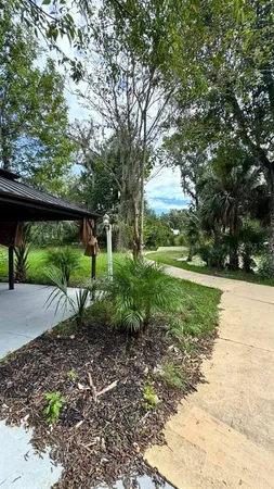 a view of yard with grass & green space
