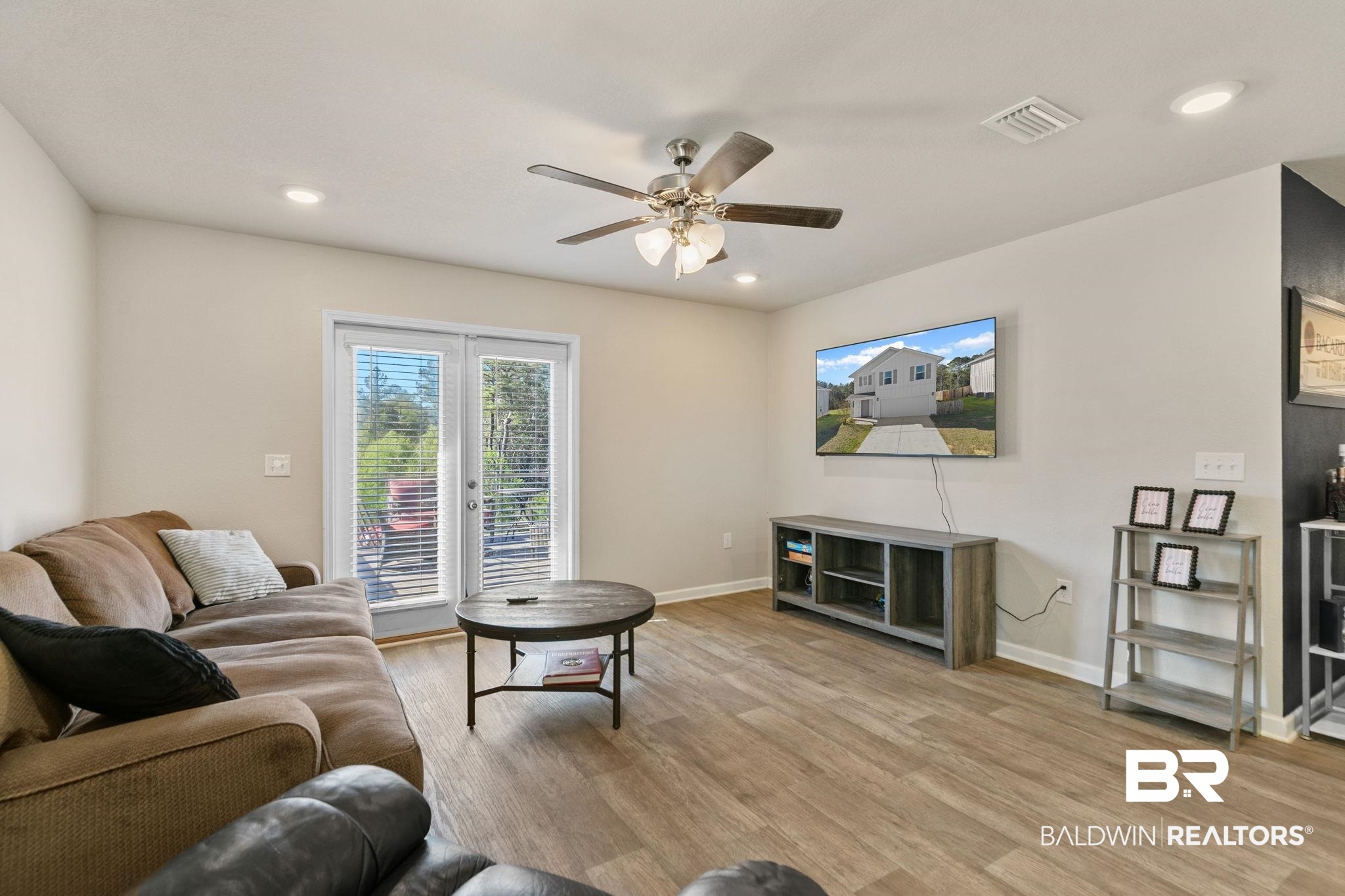 32234 Calder Court Daphne, AL 36527 - Photo 4 of 32 Living area featuring ceiling fan, light wood-type flooring, french doors, and recessed lighting