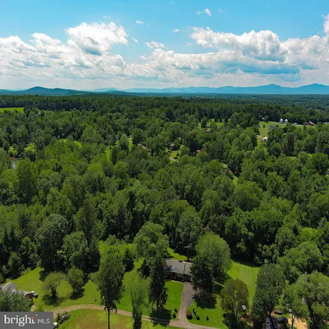 an aerial view of houses covered in trees