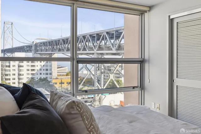a living room with large windows