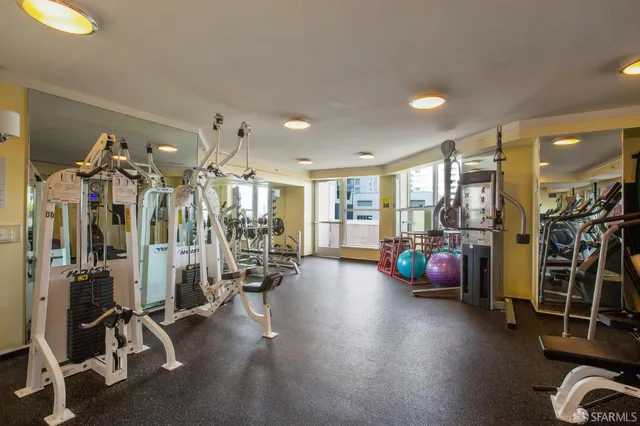 a view of a room with gym equipment