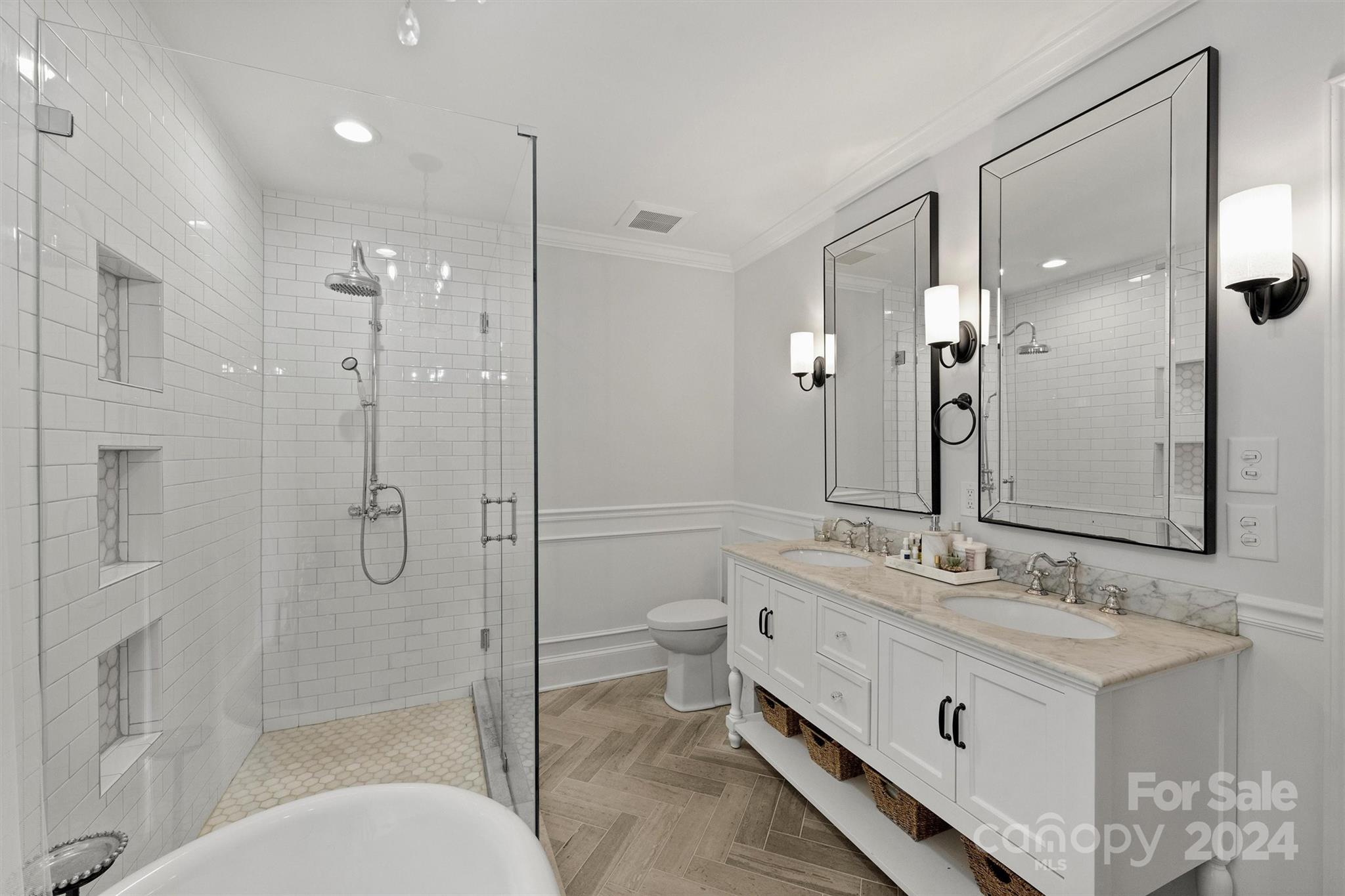 101 Sardis View Road Charlotte, NC 28211 - Photo 20 of 43 a bathroom with a double vanity sink toilet mirror and shower