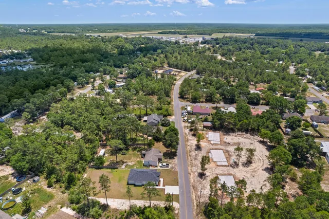 a view of a city with lush green forest
