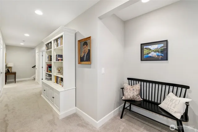 a view of a hallway with workspace