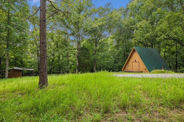 a backyard of a house with lots of green space