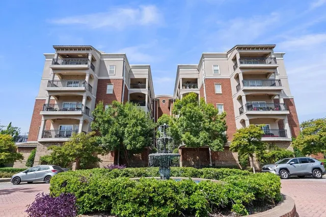 a front view of a multi story building