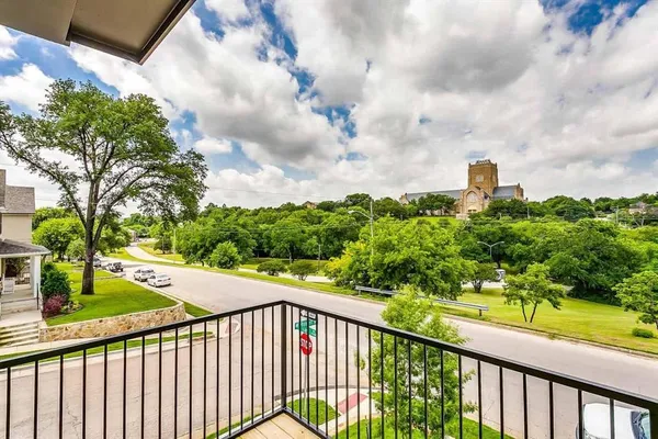 a balcony with street view