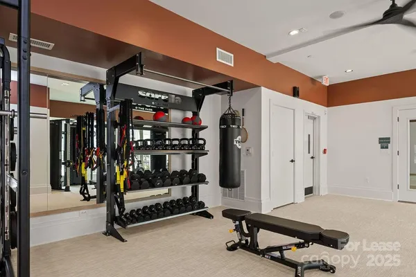 a view of a room with gym equipment