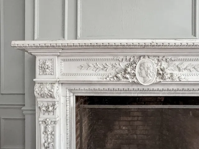a close view of a fireplace