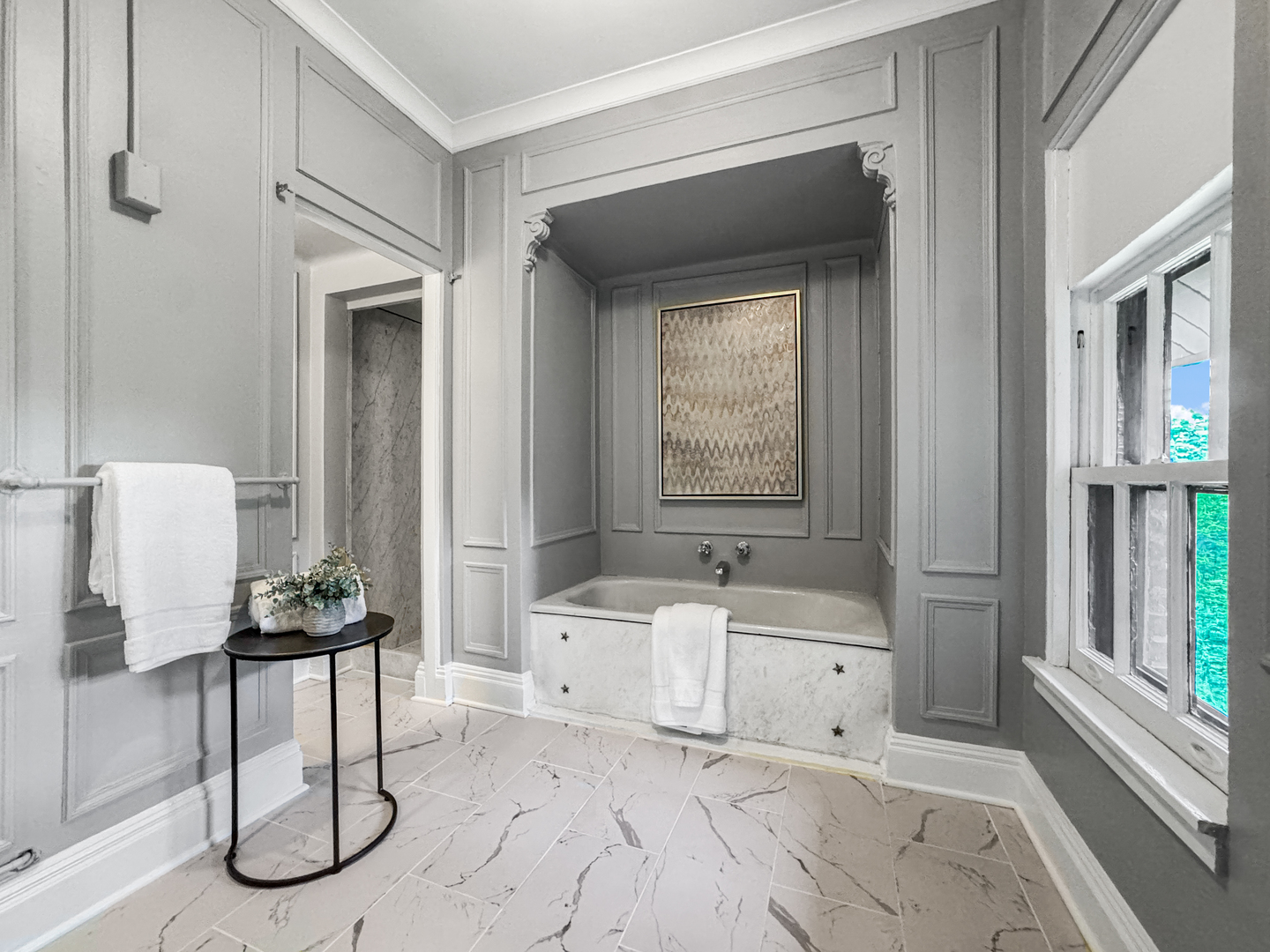 141 Loretto Court Wheaton, IL 60189 - Photo 34 of 46 a spacious bathroom with a double vanity sink a mirror and a bathtub