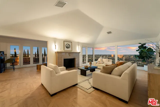 a view of a terrace with city view