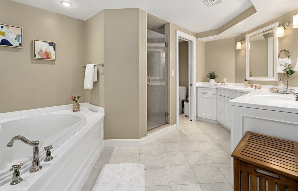 81 Algonquin Road, Unit 81 Newton, MA 02467 - Photo 21 of 40 a spacious bathroom with a bathtub sink and mirror