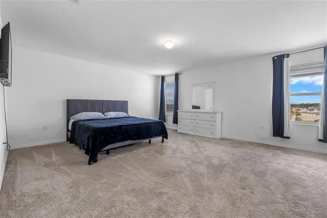 a room with a bed and a television