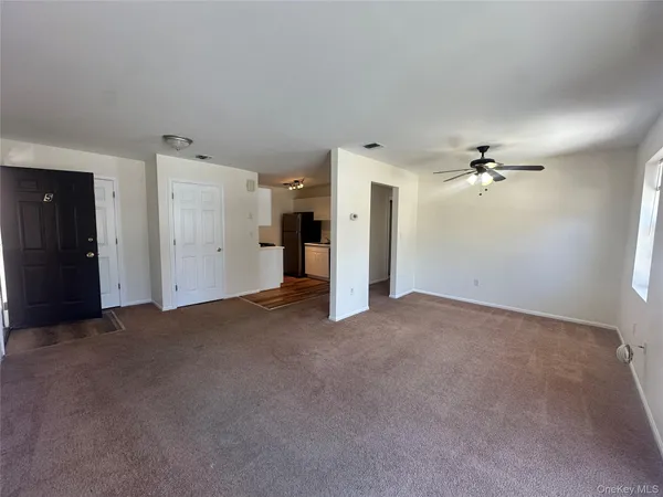 a view of a big room with closet and ceiling fan
