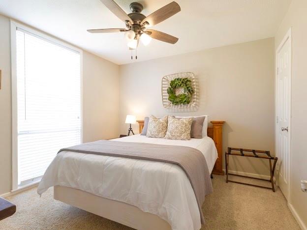 1957 Deer Trail Road Graford, TX 76449 - Photo 21 of 32 a bedroom with a bed and a chandelier