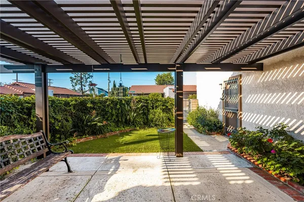 a view of a porch with a bench
