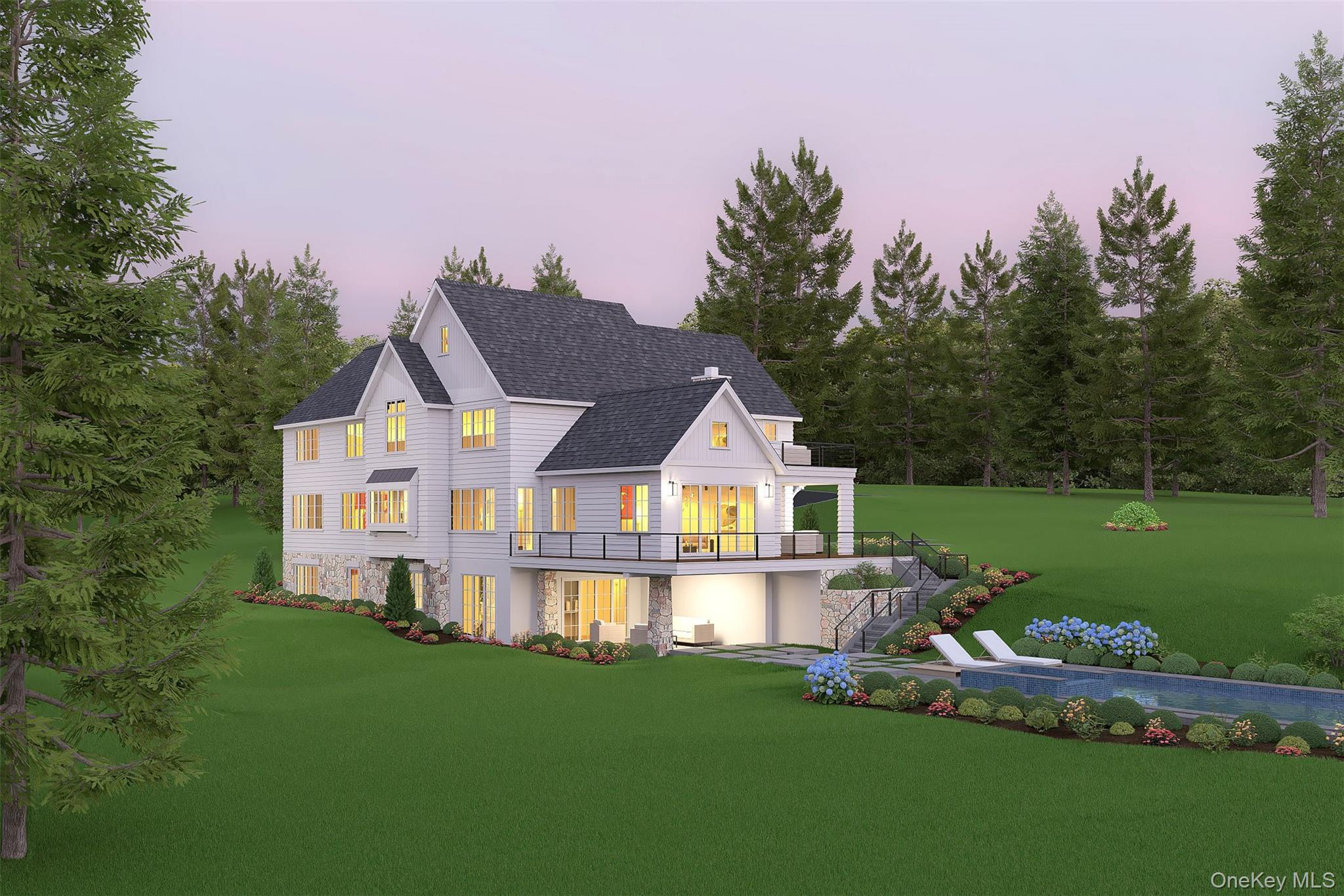 a front view of house with yard and green space