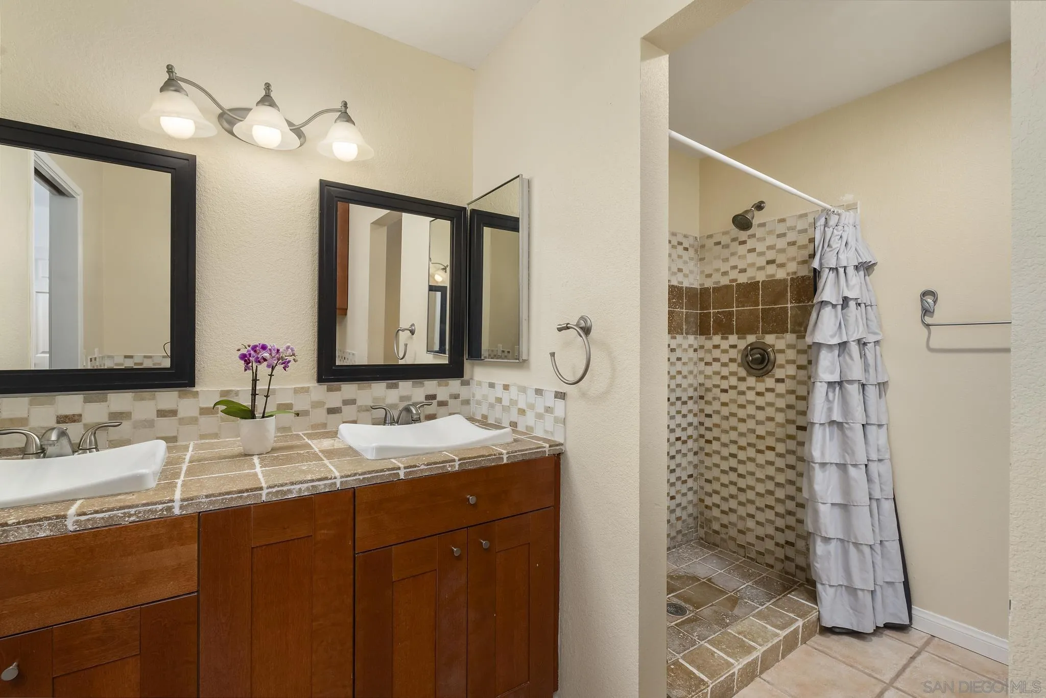 183 Countryhaven Road Encinitas, CA 92024 - Photo 18 of 28 a bathroom with a granite countertop sink and a mirror
