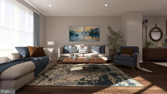 a living room with furniture and a rug