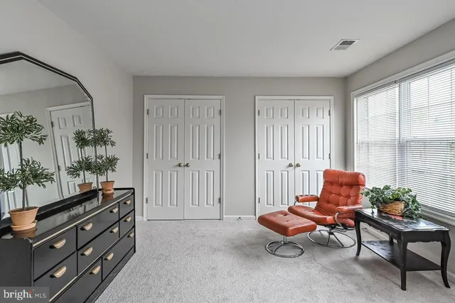 a living room with furniture and potted plants