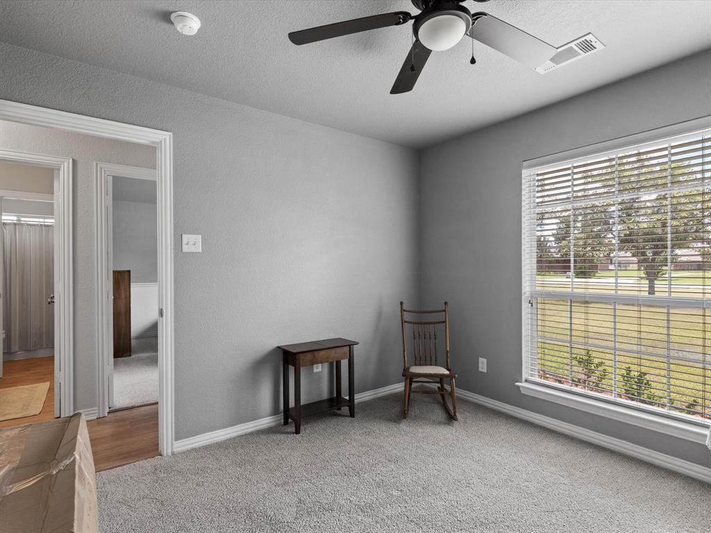 10066 Irish Ridge Forney, TX 75126 - Photo 24 of 39 Unfurnished room with a ceiling fan, a textured ceiling, and carpet