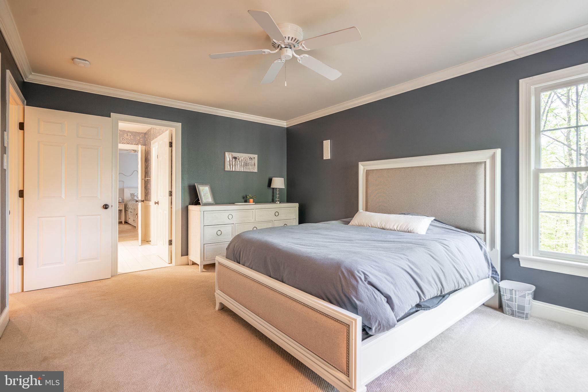 4104 Howell Road Malvern, PA 19355 - Photo 61 of 84 a spacious bedroom with a large bed and a chandelier