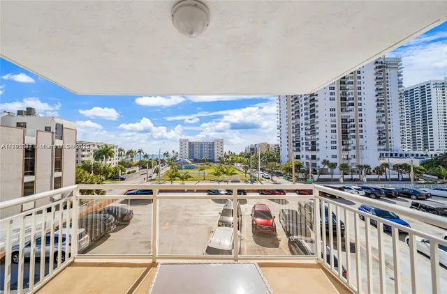 a view of a balcony with city view