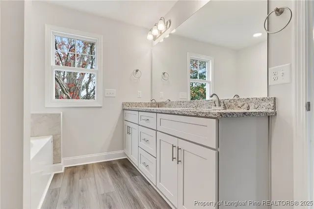 a bathroom with a bathtub