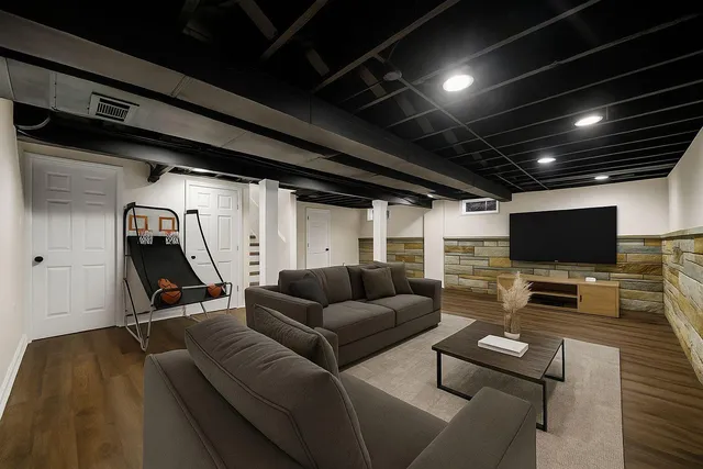 a living room with furniture and a flat screen tv