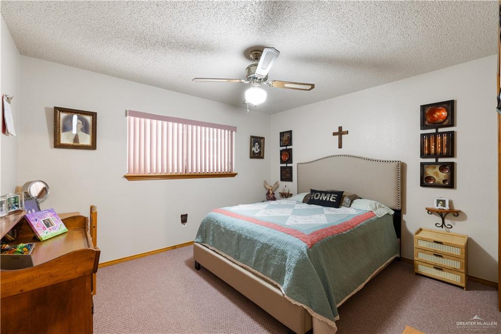 1804 Woodrow Street, Unit 184 Mission, TX 78572 - Photo 9 of 15 Carpeted bedroom featuring a textured ceiling and ceiling fan