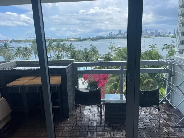 a living room with large window